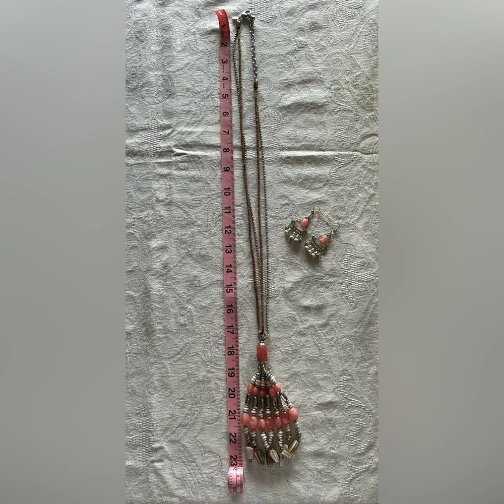 Chico’s Elegant Pink and Silver Necklace and Earring Set